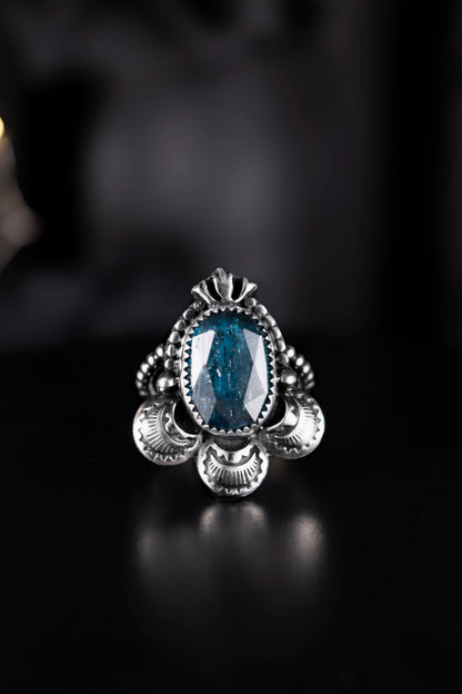 EKRJ1059 EKRJ Handmade One of a Kind Teal Moss Kyanite Ring - Wearable Magic in Silver