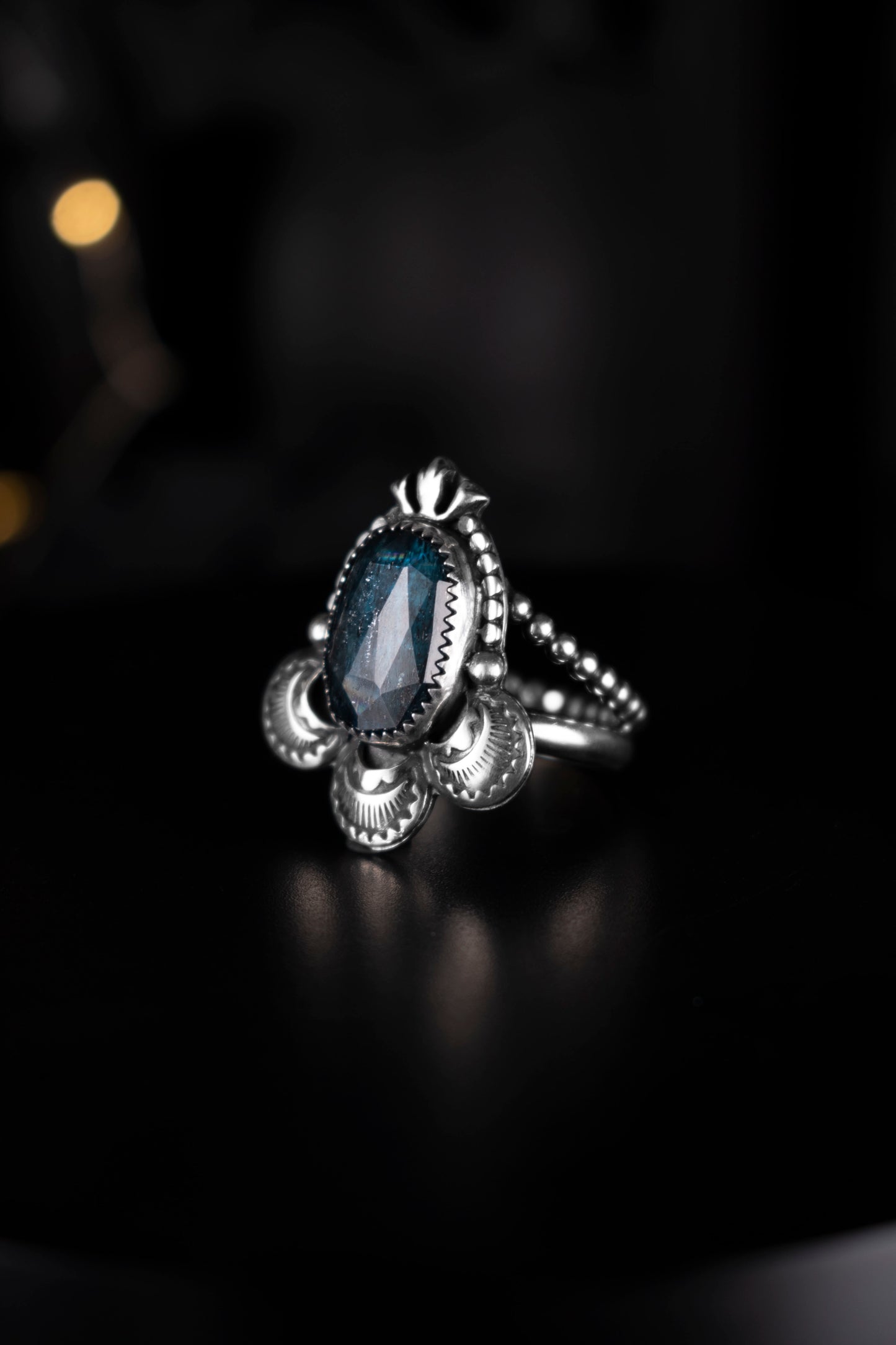 EKRJ1059 EKRJ Handmade One of a Kind Teal Moss Kyanite Ring - Wearable Magic in Silver