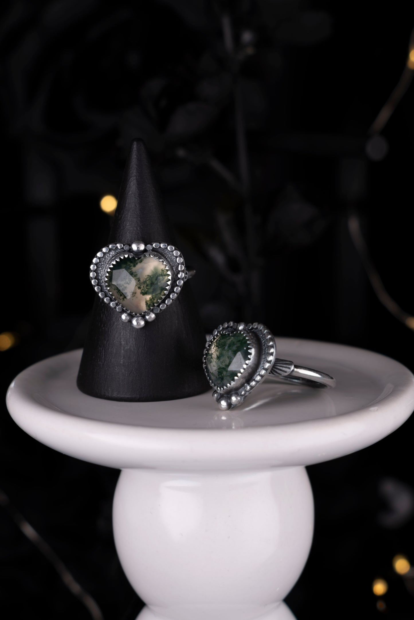 EKRJ1162 Heart-Cut Moss Agate Ring - Enchanted Forest Sterling Silver Jewelry