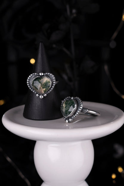 EKRJ1162 Heart-Cut Moss Agate Ring - Enchanted Forest Sterling Silver Jewelry