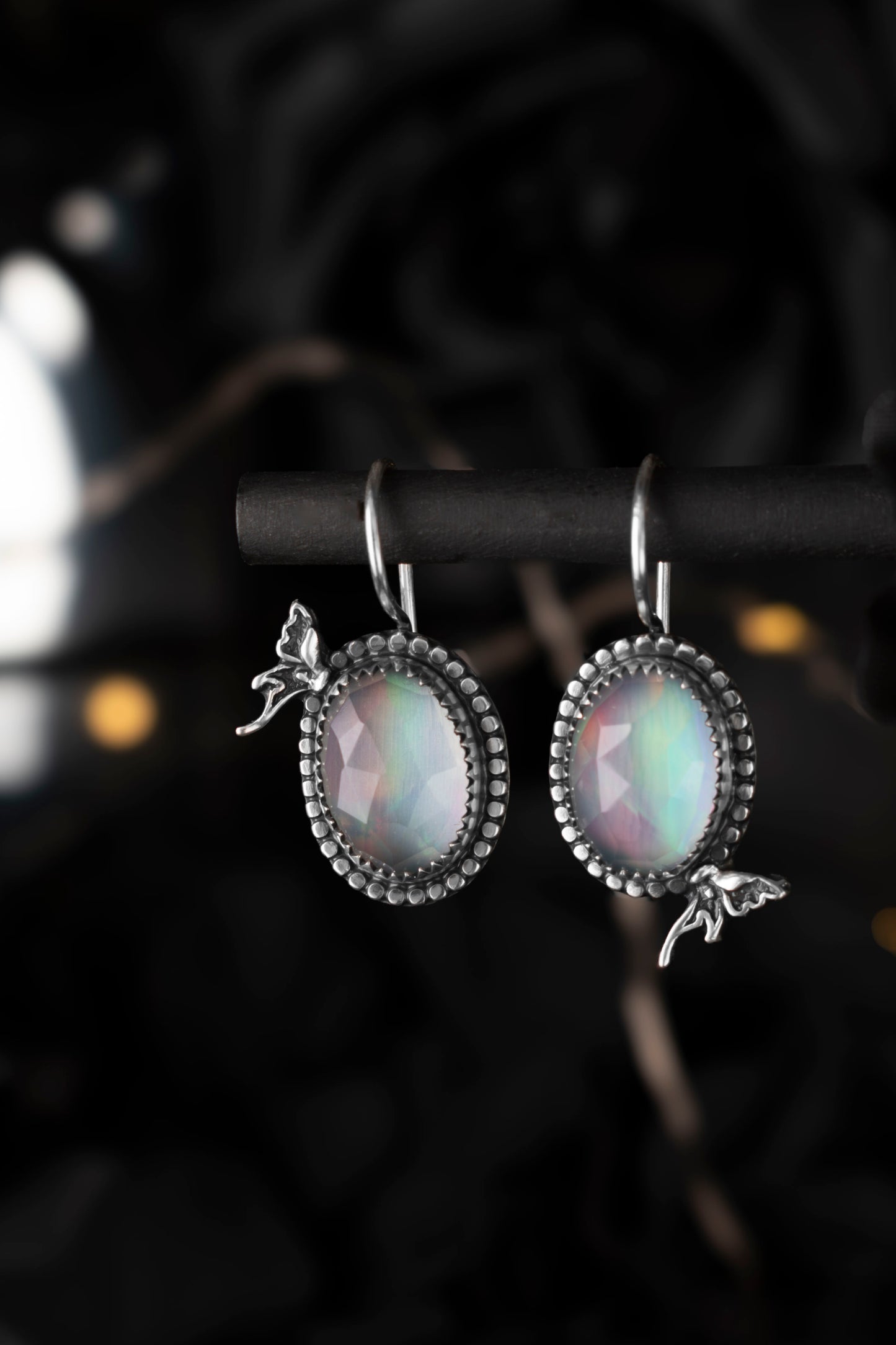 EKRJ1169 Handmade Silver Butterfly Earrings with Aurora Opal