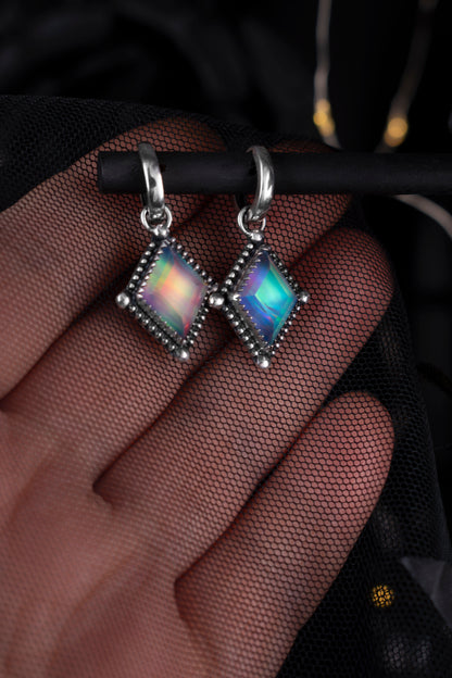 EKRJ1170 Handmade Aurora Opal Diamond-Shaped Silver Earrings