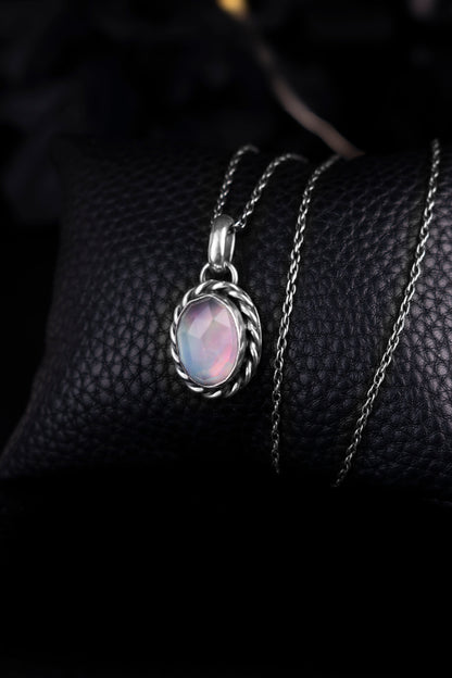 EKRJ1175 Handmade Aurora Opal Pendant Necklace in Sterling Silver