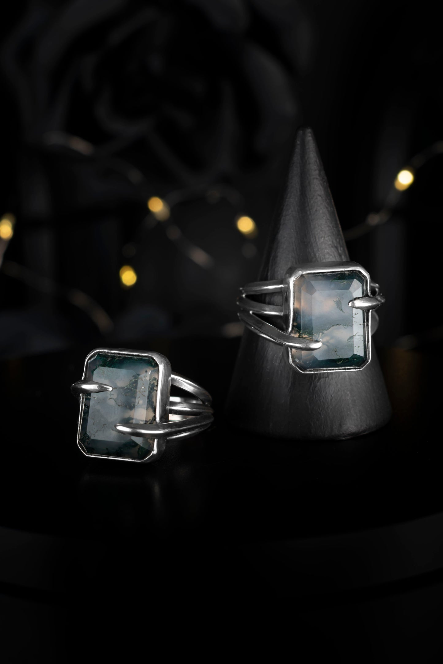 EKRJ1178 Handmade Moss Agate Statement Ring in Sterling Silver