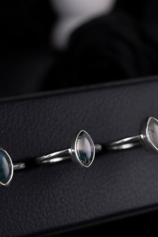 EKRJ1181 Marquise Moss Agate Handmade Sterling Silver Ring