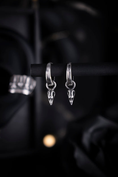 EKRJ1185 Tiny Crow Skull Hoop Dangle Sterling Silver Earrings