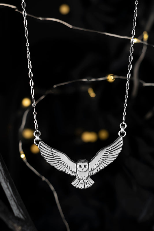EKRJ1189 Sterling Silver Barn Owl Pendant Necklace - Handmade in Canada