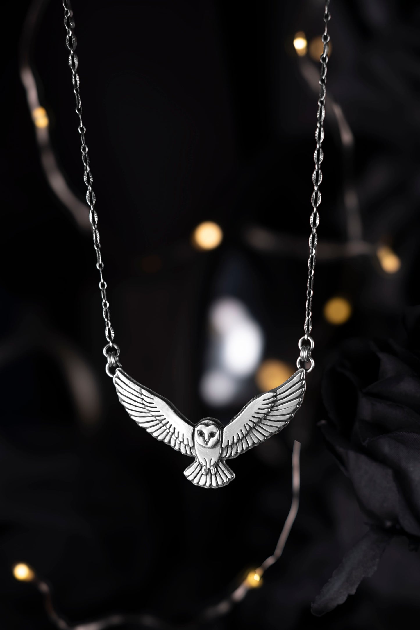 EKRJ1189 Sterling Silver Barn Owl Pendant Necklace - Handmade in Canada
