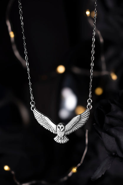 EKRJ1189 Sterling Silver Barn Owl Pendant Necklace - Handmade in Canada