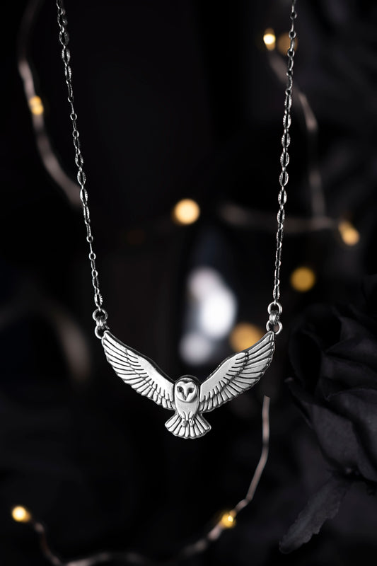 EKRJ1189 Sterling Silver Barn Owl Pendant Necklace - Handmade in Canada