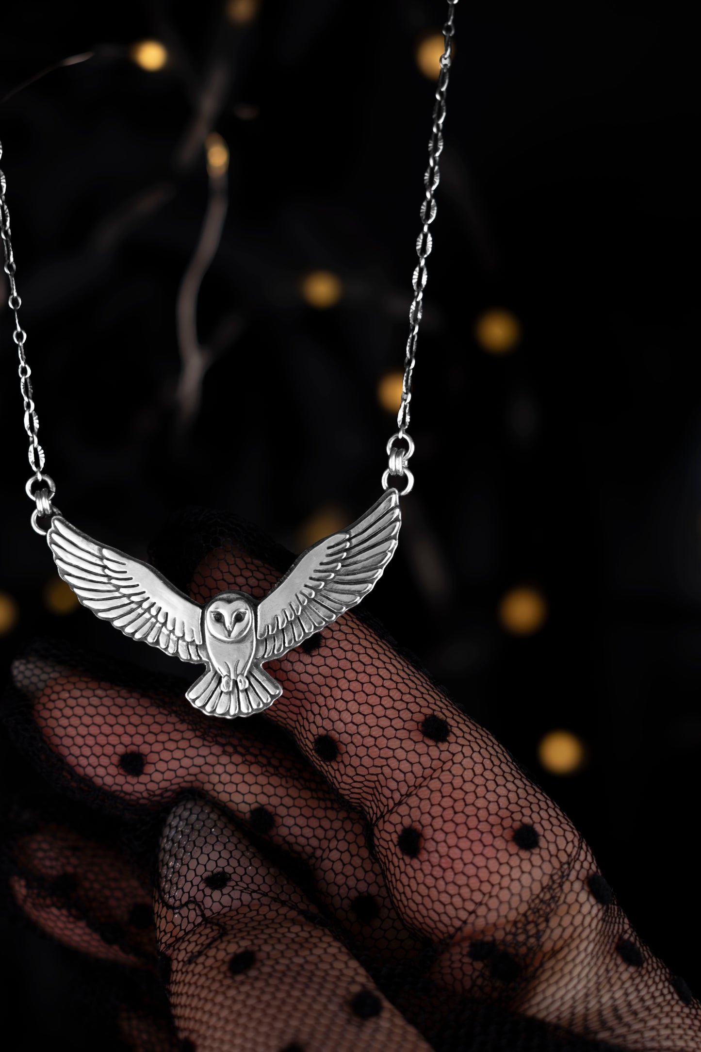 EKRJ1189 Sterling Silver Barn Owl Pendant Necklace - Handmade in Canada