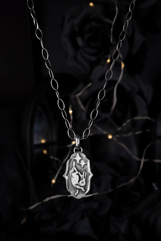 EKRJ1190 Handmade Sterling Silver Rabbit & Stars Charm Necklace