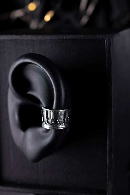EKRJ1191 Bold Gothic Statement Sterling Silver Ear Cuff / No piercing needed