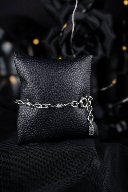 EKRJ1194 Handmade Barbed Wire Chain Bracelet | Sterling Silver
