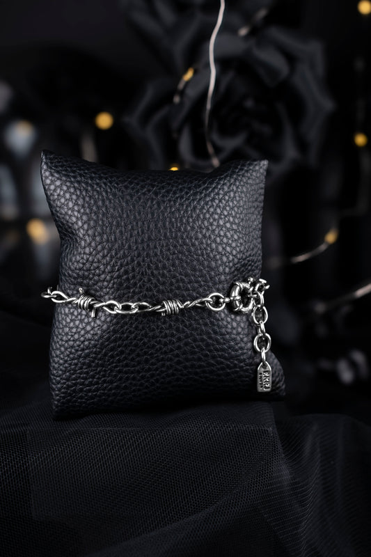 EKRJ1194 Handmade Barbed Wire Chain Bracelet | Sterling Silver