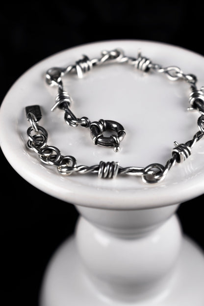 EKRJ1194 Handmade Barbed Wire Chain Bracelet | Sterling Silver
