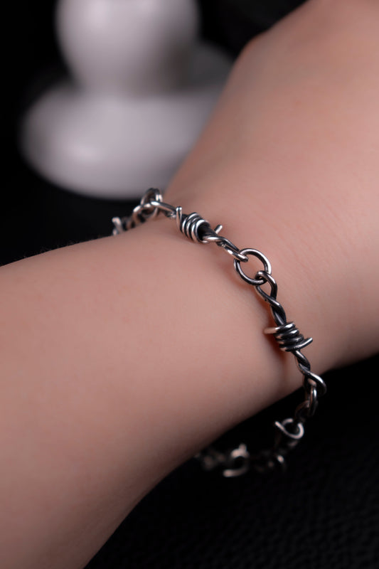 EKRJ1194 Handmade Barbed Wire Chain Bracelet | Sterling Silver
