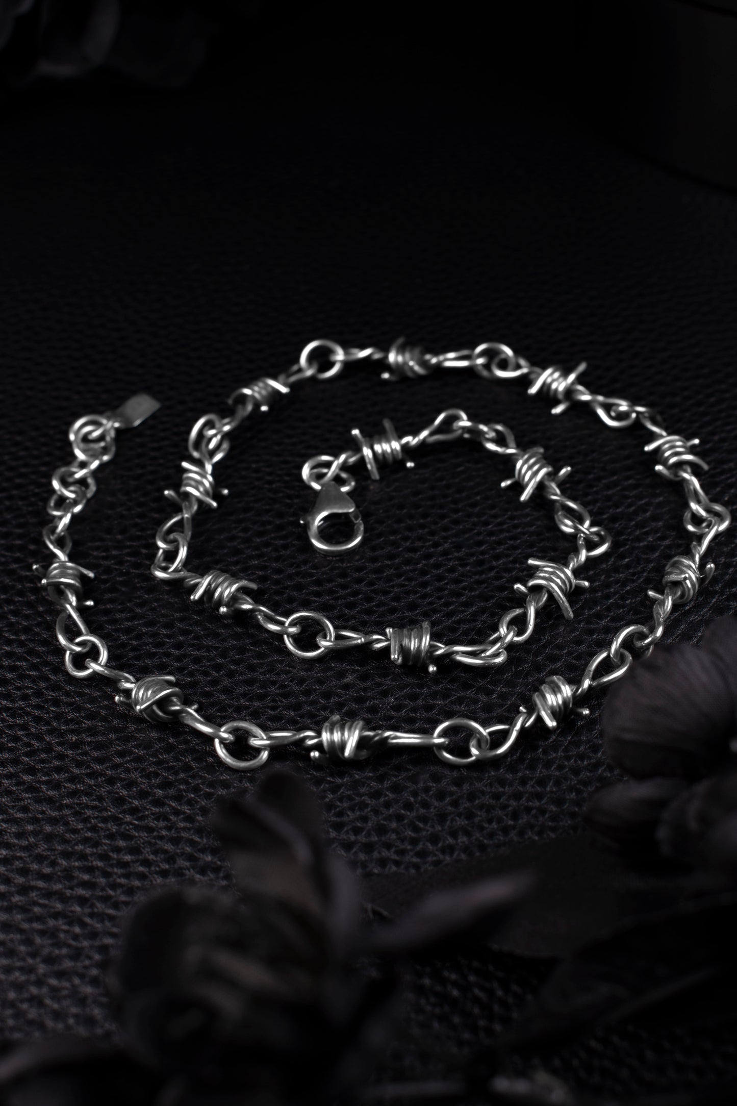 EKRJ1205 Handmade Sterling Silver Barbed Wire Necklace | EKRJ Gothic Silver Jewelry