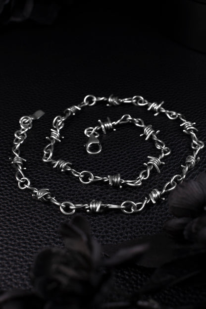 EKRJ1205 Handmade Sterling Silver Barbed Wire Necklace | EKRJ Gothic Silver Jewelry