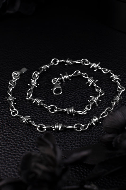 EKRJ1205 Handmade Sterling Silver Barbed Wire Necklace | EKRJ Gothic Silver Jewelry