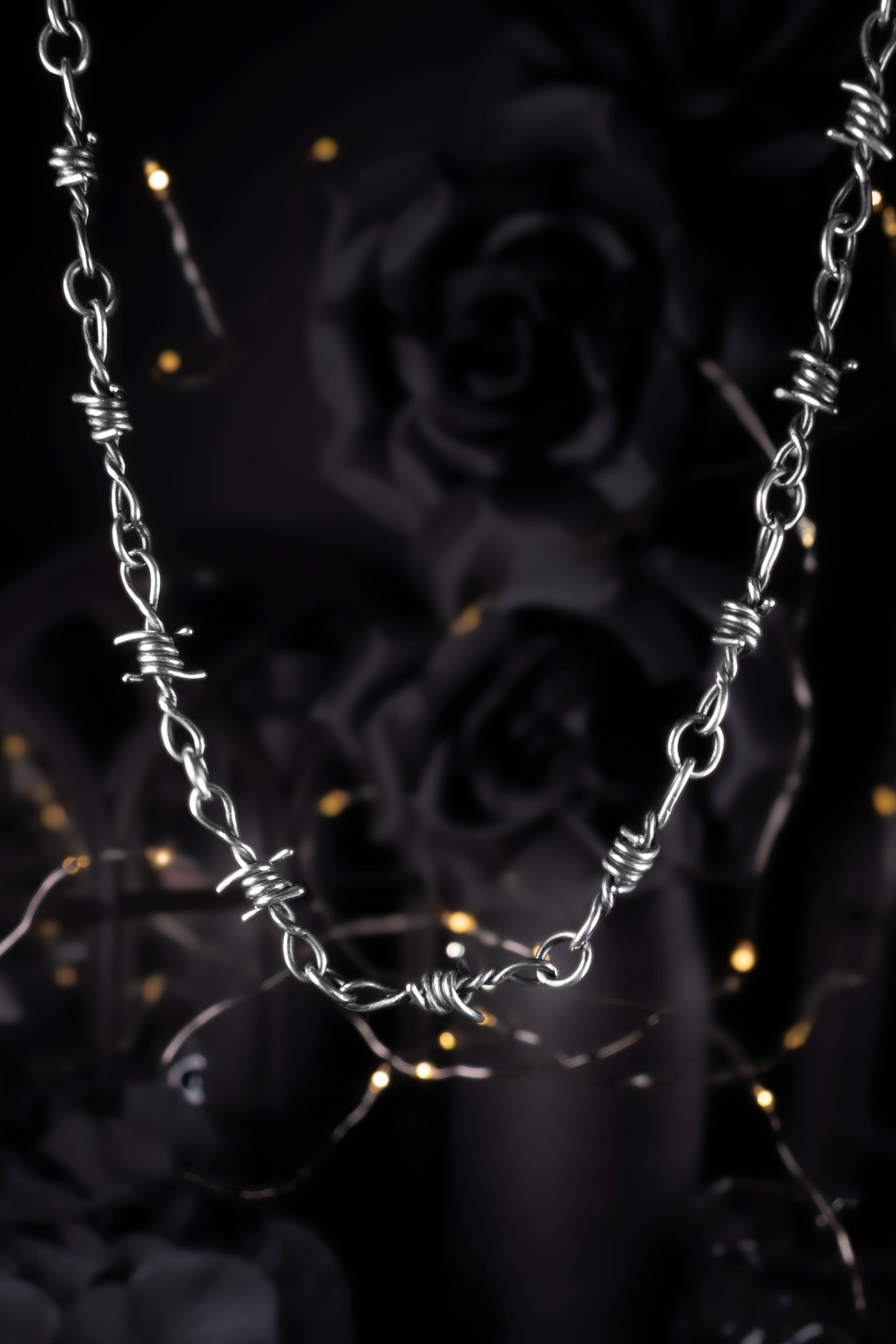 EKRJ1205 Handmade Sterling Silver Barbed Wire Necklace | EKRJ Gothic Silver Jewelry
