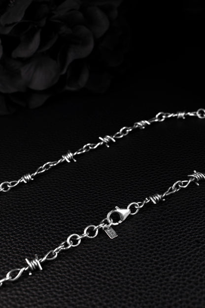 EKRJ1205 Handmade Sterling Silver Barbed Wire Necklace | EKRJ Gothic Silver Jewelry