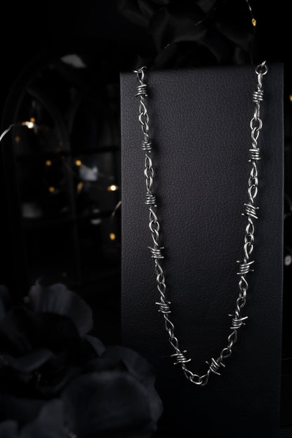 EKRJ1205 Handmade Sterling Silver Barbed Wire Necklace | EKRJ Gothic Silver Jewelry