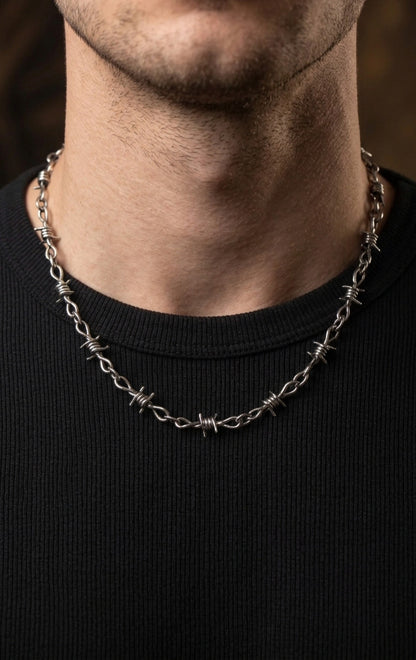 EKRJ1205 Handmade Sterling Silver Barbed Wire Necklace | EKRJ Gothic Silver Jewelry
