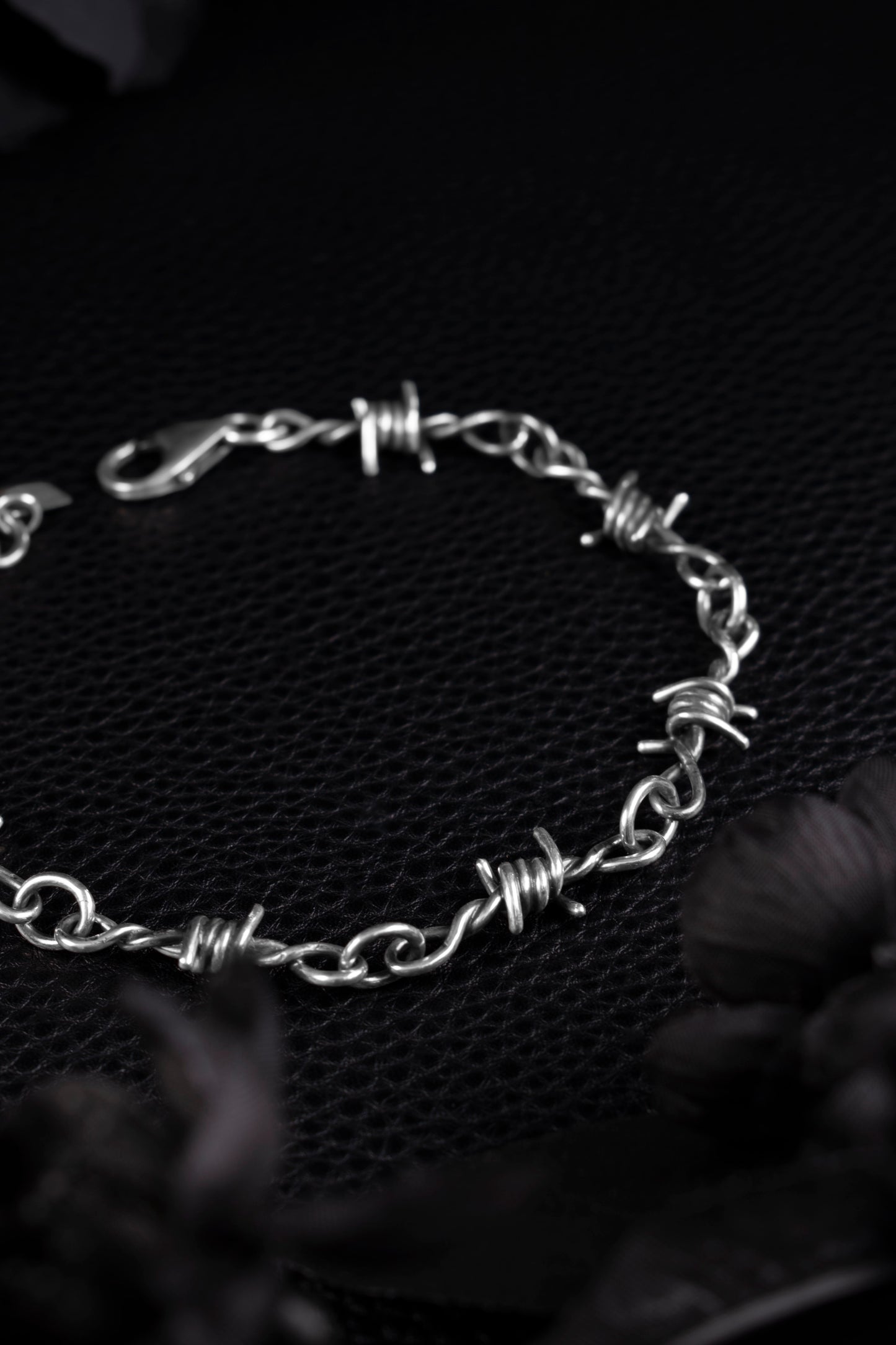 EKRJ1206 Handmade Sterling Silver Barbed Wire Bracelet, Gothic Silver Jewelry | EKRJ