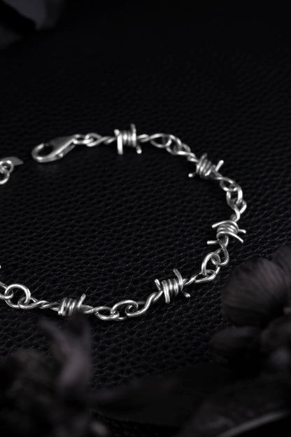 EKRJ1206 Handmade Sterling Silver Barbed Wire Bracelet, Gothic Silver Jewelry | EKRJ