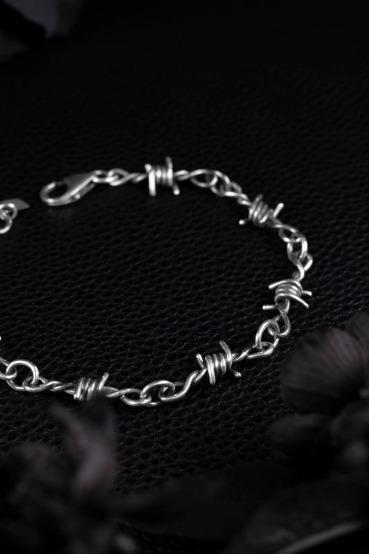 EKRJ1206 Handmade Sterling Silver Barbed Wire Bracelet, Gothic Silver Jewelry | EKRJ