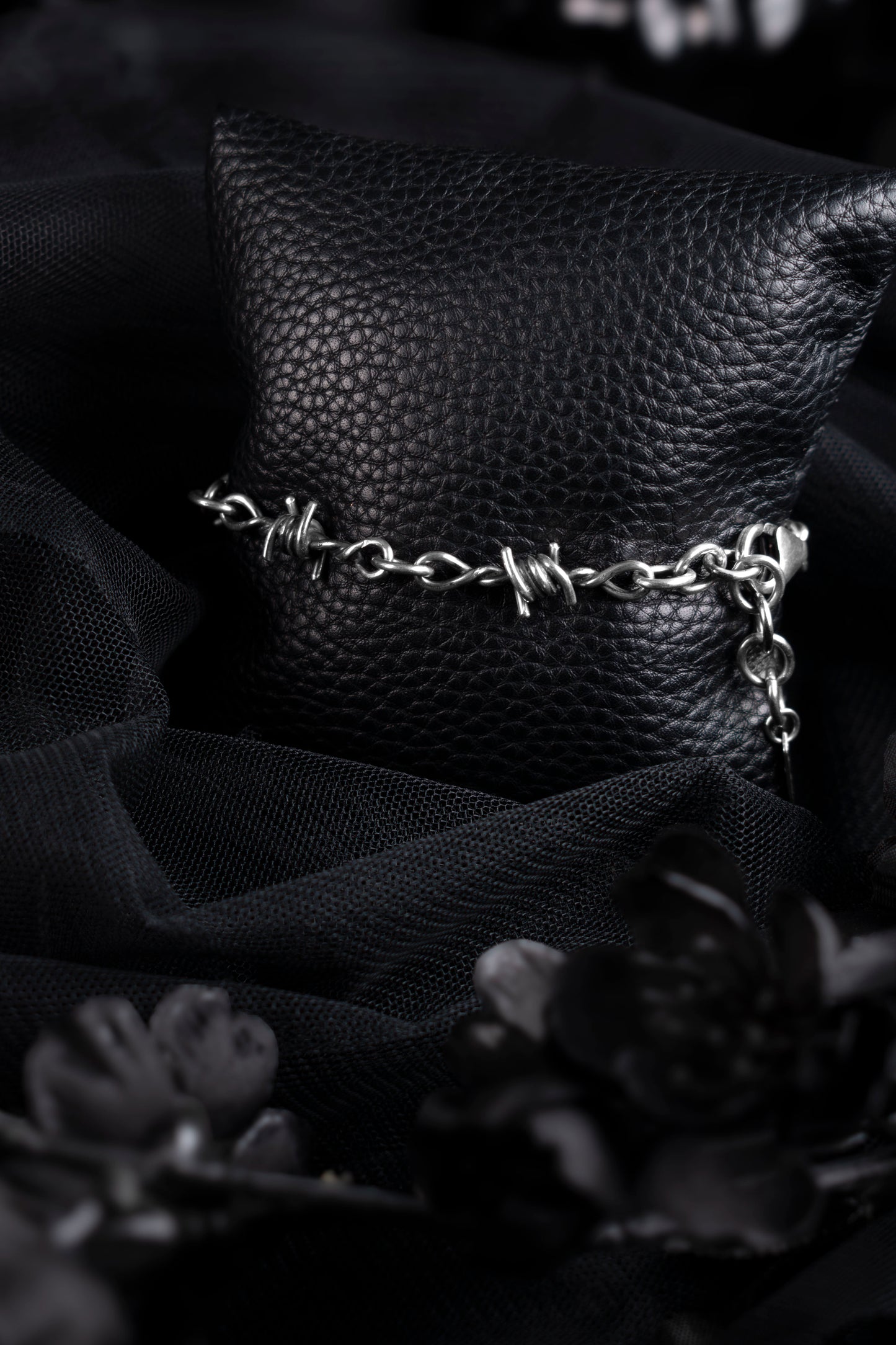 EKRJ1206 Handmade Sterling Silver Barbed Wire Bracelet, Gothic Silver Jewelry | EKRJ