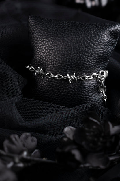 EKRJ1206 Handmade Sterling Silver Barbed Wire Bracelet, Gothic Silver Jewelry | EKRJ