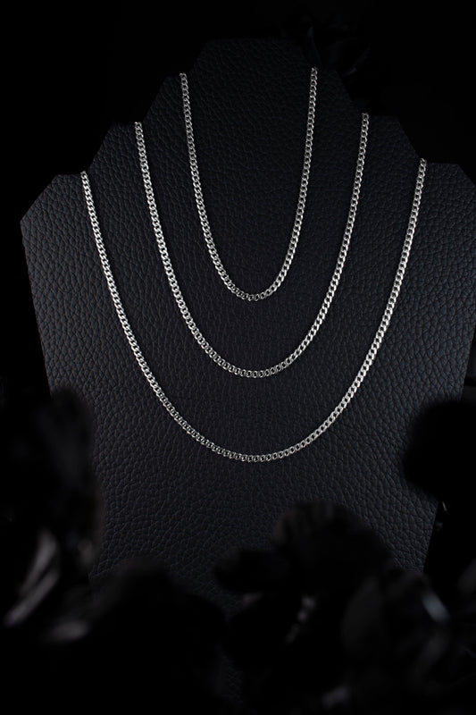 EKRJ1208 925 Sterling Silver 3mm Beveled Curb Chain Necklace