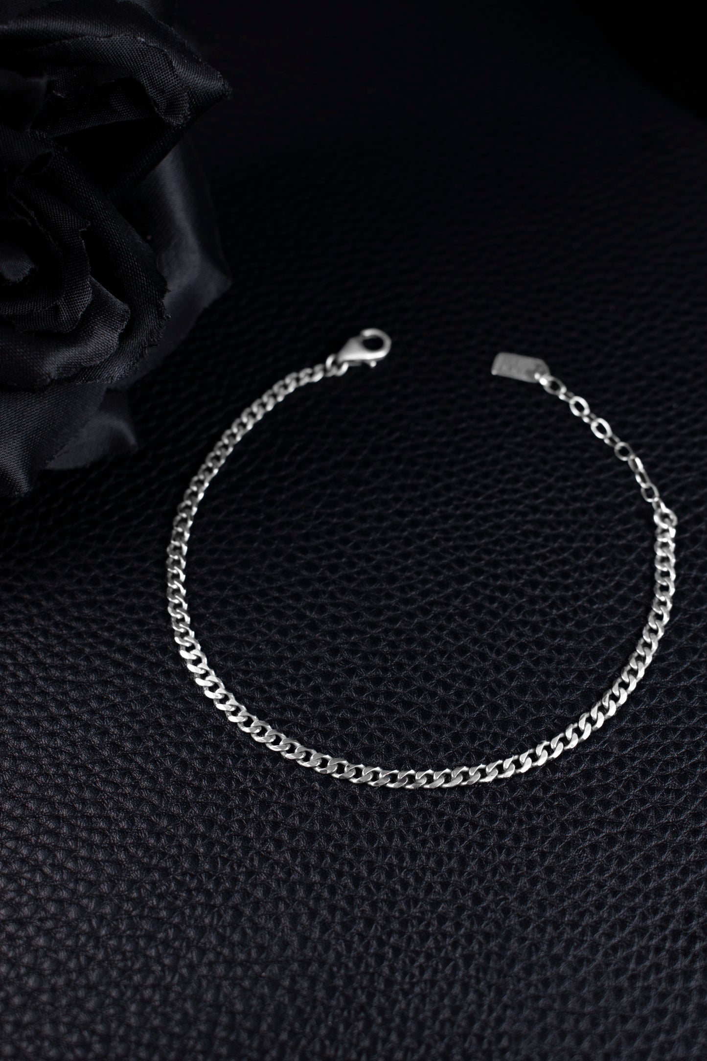 EKRJ1208_Sterling Silver 3mm Beveled Curb Chain Bracelet / Anklet