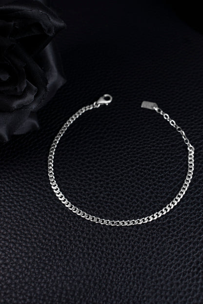EKRJ1208_Sterling Silver 3mm Beveled Curb Chain Bracelet / Anklet
