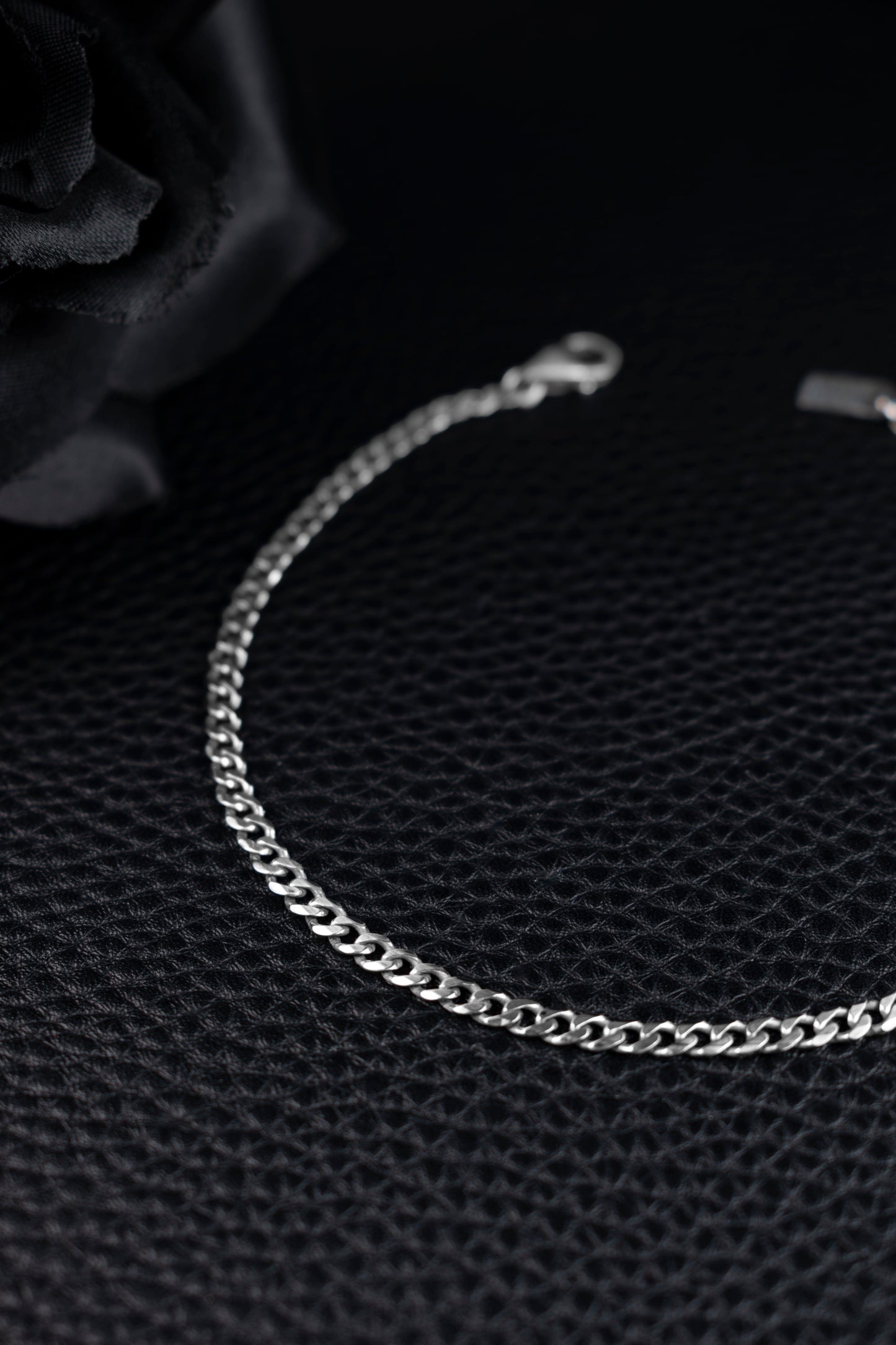 EKRJ1208_Sterling Silver 3mm Beveled Curb Chain Bracelet / Anklet