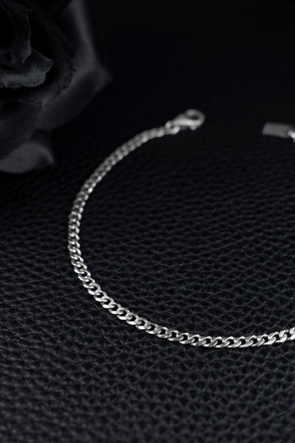 EKRJ1208_Sterling Silver 3mm Beveled Curb Chain Bracelet / Anklet