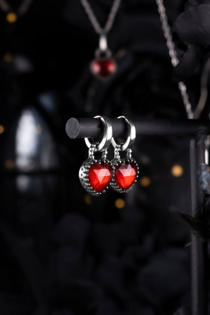 EKRJ1212 Handmade Sterling Silver Hessonite Garnet Heart Hoop Earrings