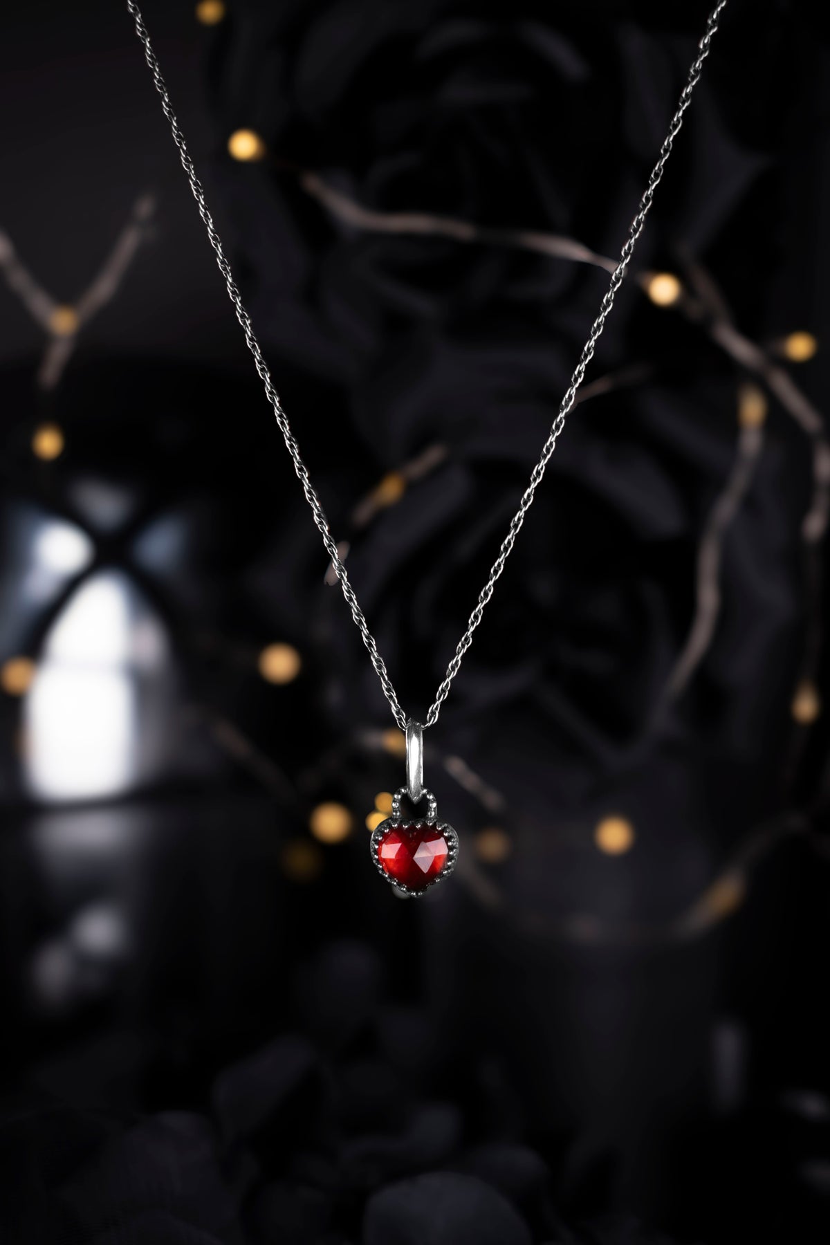EKRJ1213 Handcrafted EKRJ Handmade Sterling Silver Hessonite Garnet Heart Pendant Necklace