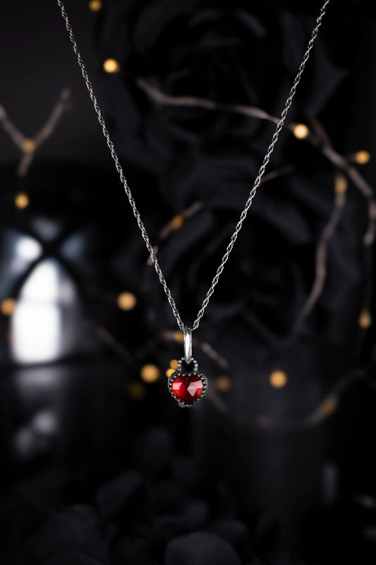 EKRJ1213 Handcrafted EKRJ Handmade Sterling Silver Hessonite Garnet Heart Pendant Necklace