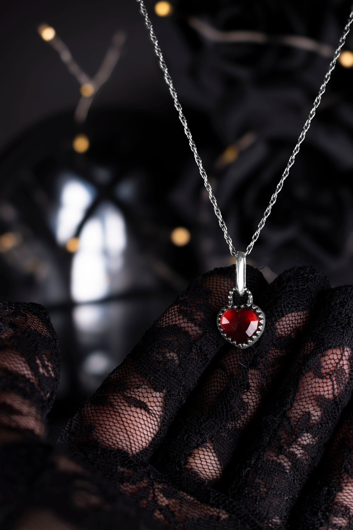EKRJ1213 Handcrafted EKRJ Handmade Sterling Silver Hessonite Garnet Heart Pendant Necklace