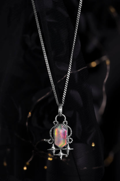 EKRJ1226 Handmade Sterling Silver Celestial Star & Aurora Opal Statement Pendant Necklace