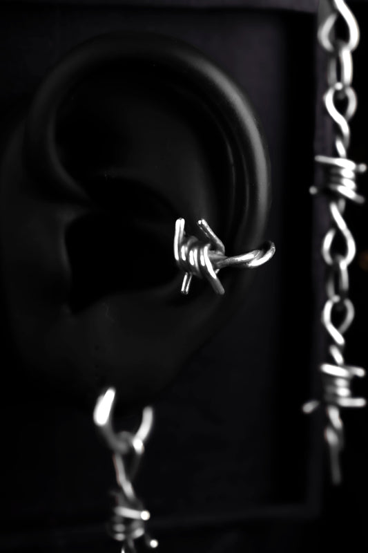 EKRJ1232 Handmade Sterling Silver Barbed Wire Ear Cuff | No Piercing Gothic Jewelry