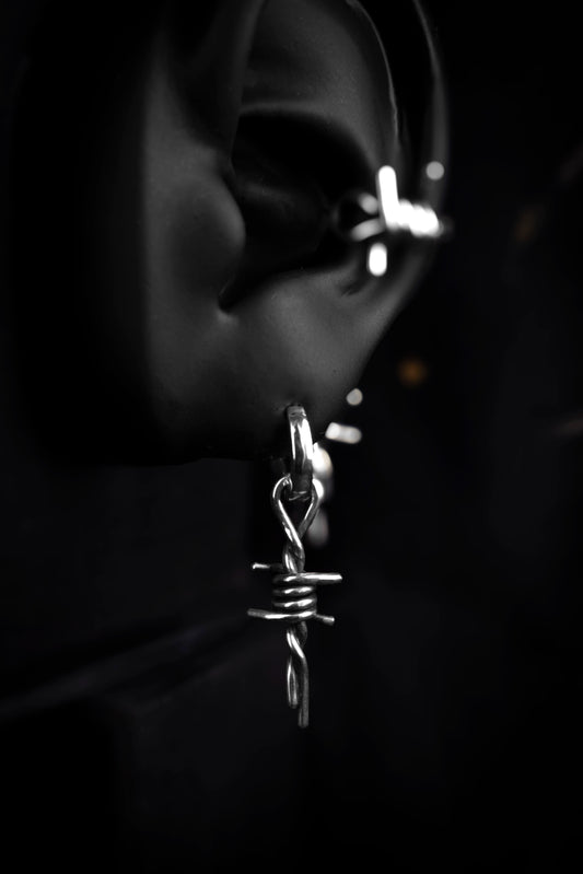 EKRJ1233 Handmade Sterling Silver Barbed Wire Dangle Earrings
