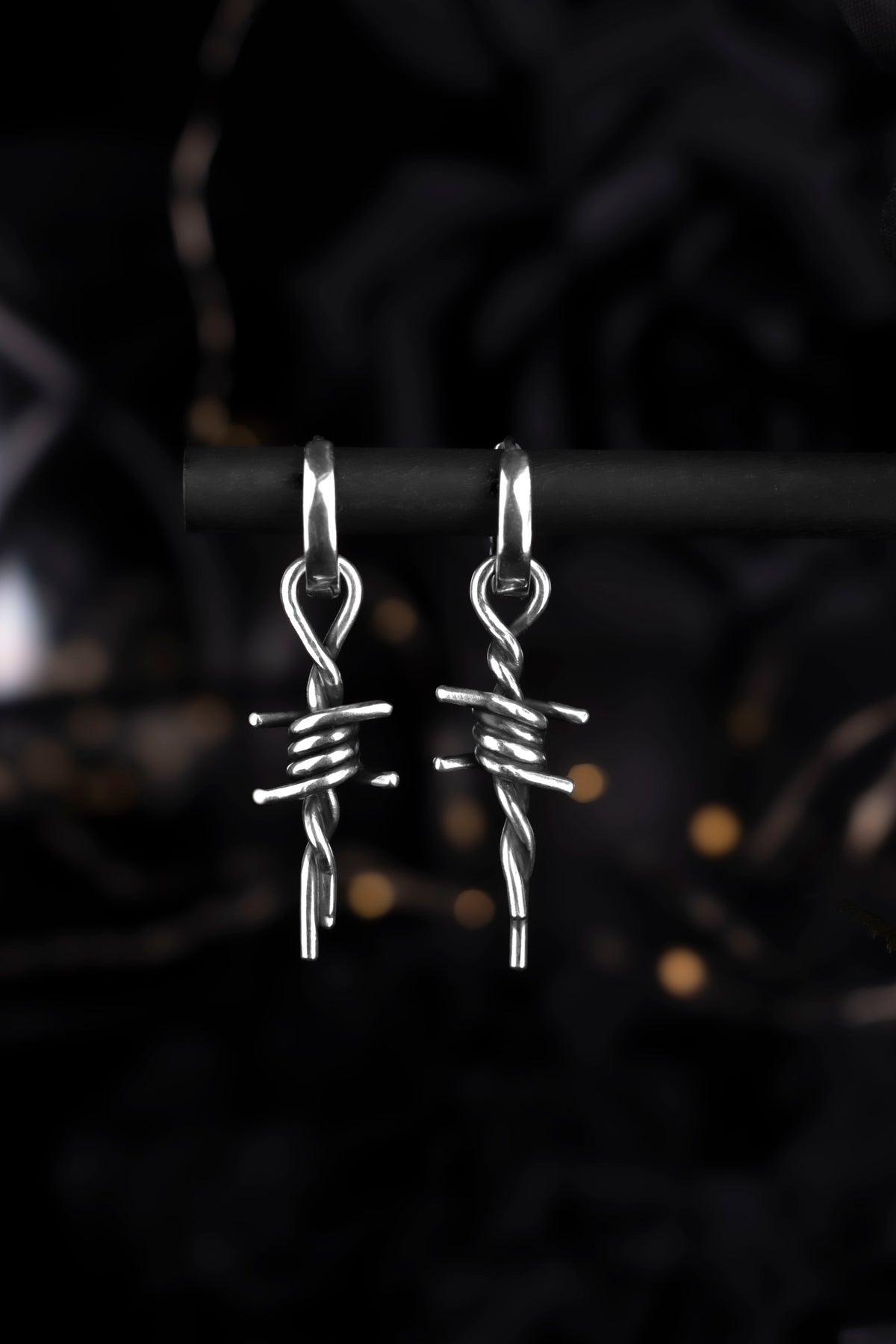EKRJ1233 Handmade Sterling Silver Barbed Wire Dangle Earrings