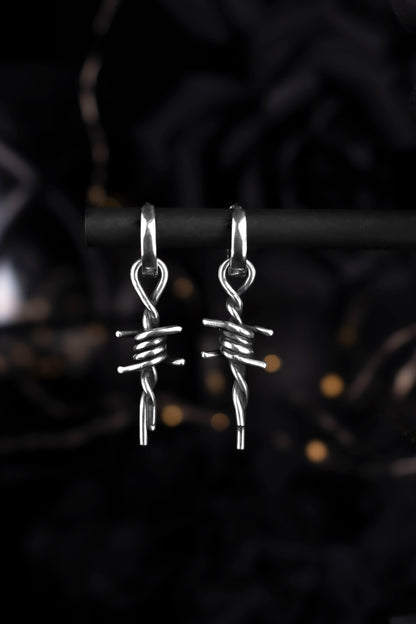 EKRJ1233 Handmade Sterling Silver Barbed Wire Dangle Earrings