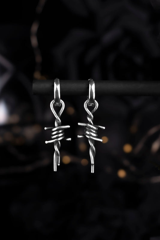 EKRJ1233 Handmade Sterling Silver Barbed Wire Dangle Earrings