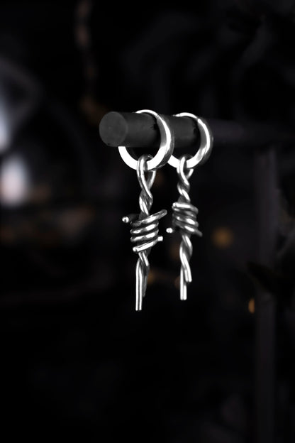 EKRJ1233 Handmade Sterling Silver Barbed Wire Dangle Earrings