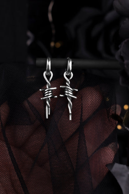 EKRJ1233 Handmade Sterling Silver Barbed Wire Dangle Earrings